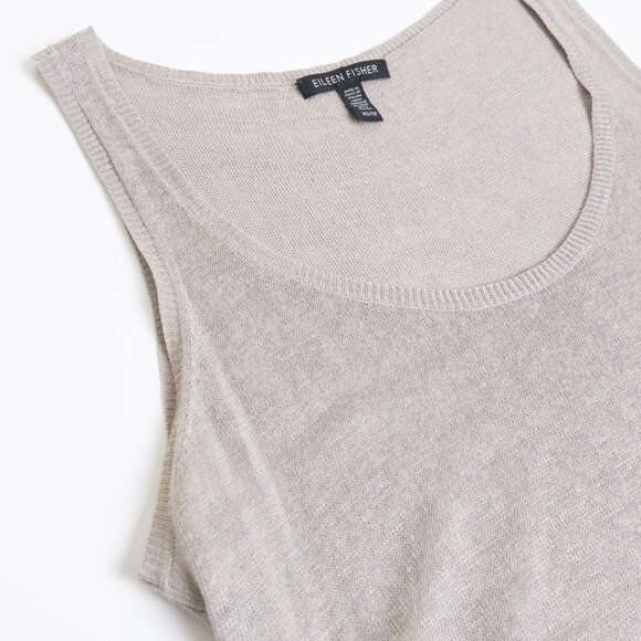 Eileen Fisher Linen Silk Tank Dress Taupe Beige Asymmetrical Tunic XS - Picture 6 of 14
